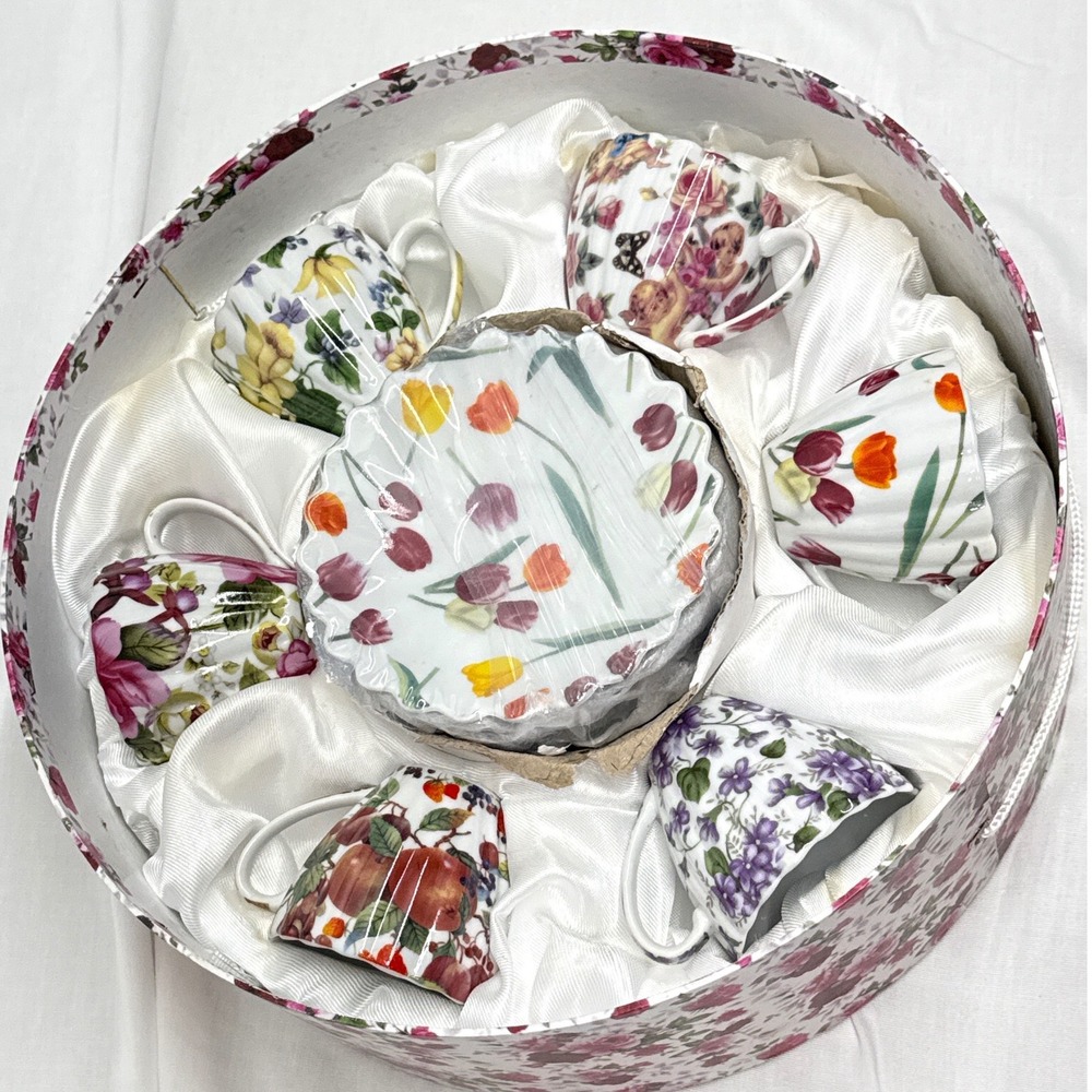 LTD Commodities Floral Porcelain Espresso Cup and Saucer Set of 6 with Gift Box